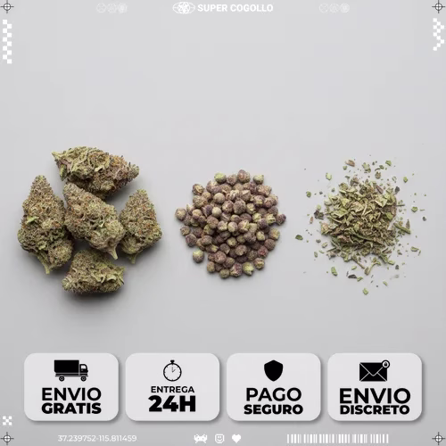 Comparación de tres formatos de flores de cáñamo: cogollos premium, mini buds y trim