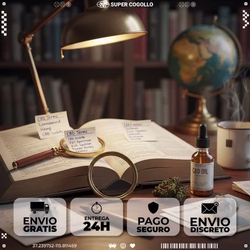 Escritorio de estudio con libro y notas sobre terminología CBD