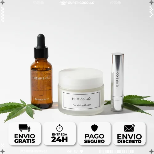 Produtos cosméticos com extrato de cânhamo: creme, sérum e bálsamo