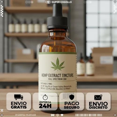 Etiqueta de produto de cânhamo industrial mostrando informação obrigatória como número de lote e dados do fabricante